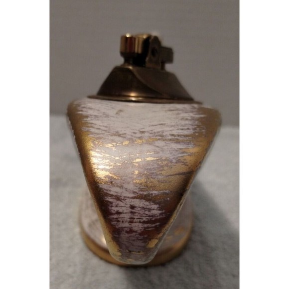 Vintage Table Lighter 22K Gold Tweed Glaze USA Rare Stamped Royal Haeger - Picture 4 of 10